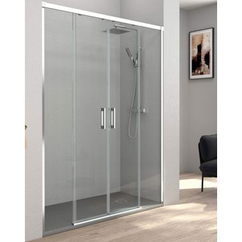 Mampara De Ducha Frontal 2 Puertas - 2 Fijos Corredera | Cristal Templado 6mm Antical Transparente | Perfil Cromo Brillo - 140 Cm (adaptable 137-142cm)