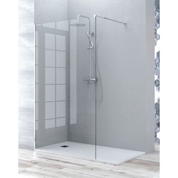 Mampara De Ducha Fijo De Ducha + 1 Puerta Abatible, Cristal Templado 6mm  Antical Cuadrícula Negra, 195cm Altura, Perfil Cromo Brillo - 70cm + 40cm  con Ofertas en Carrefour