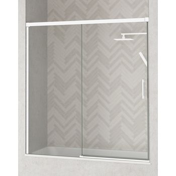 Mampara Frente De Bañera De 1 Fijo 1 Puerta Corredera | Cristal Templado 6mm Con Antical Transparente | Perfil Blanco Mate 150 Cm (adaptable 144-149cm)