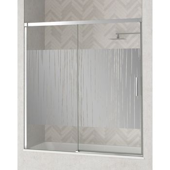 Mampara Frente De Bañera De 1 Fijo 1 Puerta Corredera | Cristal Templado 6mm Con Antical Serigrafía | Perfil Cromo Brillo 145 Cm (adaptable 139-144cm)