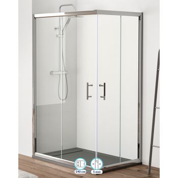 Mampara De Ducha Rectangular Angular Corredera Puertas 2 Fijos | Transparente - Cromo Brillo - 80 Cm (adaptable 78,5-80cm) - 80 Cm (adaptable 78,5-80cm)