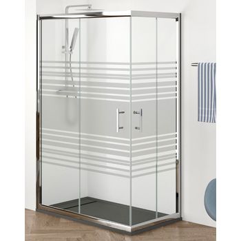 Mampara De Ducha Rectangular Angular Corredera 2 Puertas 2 Fijos, Serigrafía - Cromo Brillo - 120 Cm (adaptable 118,5-120cm) - 80 Cm  (adaptable 78,5-80cm) con Ofertas en Carrefour