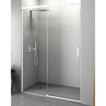 Mampara De Ducha Frontal 1 Puerta 1 Fijo Corredera | Vidrio Templado De 6mm Antical Transparente | Perfilería Blanca | 115 Cm (adaptable 109-114cm)