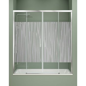 Mampara Bañera Frontal Corredera 2 Puertas 2 Fijos | Cristal Templado De 6mm Antical Serigrafía | Perfilería Cromo Brillo - 180 Cm (adaptable 174-179cm)