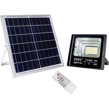 Foco Led Exterior Con Panel Solar Luz Blanca 6500k Con 132 Led, Mando A Distancia Temporizador Y Sensor Ahorro Energético 60w