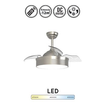 Lampara Ventilador Techo Luz Led 72w 5950 Lm Silencioso Moderno Niquel  Aspas Retractiles Motor Dc 3 C. De Luz Y Memoria Calima con Ofertas en  Carrefour