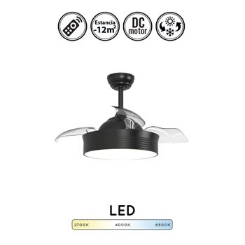 Lampara Ventilador Techo Pequeño Luz Led 48w 5950 Lm Silencioso Moderno  Negro Aspas Retractiles Motor Dc Luz Y Memoria Calima S con Ofertas en  Carrefour