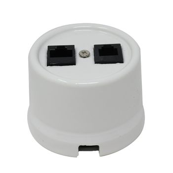 Toma Rj45 Y Rj11 Superficie Porcelana Color Blanco Vintage