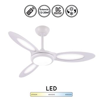 Ventilador de Techo con luz LED STRASS, 4 Aspas Retráctiles, 38x108x108 cm,  color Blanco, 6 velocidades