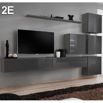 Conjunto Muebles Berit  Modelo 2 E – Gris Acabado En Brillo – 300cm – Berit 2e