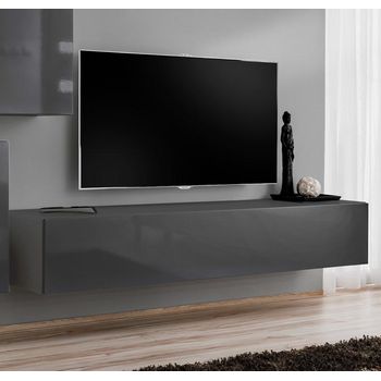 Mueble Tv 1 Puerta 2 Compartimentos – Gris Acabado En Brillo – 120 X 30 X 40cm – Berit