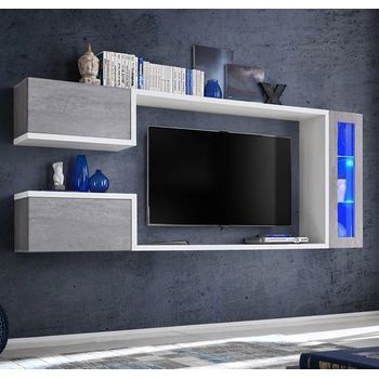 Mueble De Salón – Blanco Y Gris Acabado En Mate Led  – 230cm – Urko