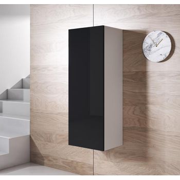 Armario Colgante | Vitrina | Mueble De Salón | Armario De Pared | 1 Puerta 3 Compartimentos | 40x126x29cm | Modelo Luke V1 | Blanco Con Negro Acabado En Brillo