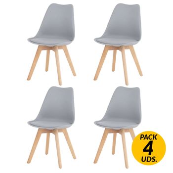 Pack De 4 Sillas De Comedor Malmo Patas Madera Gris 85x45x48 Cm