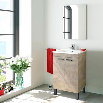 Mueble de baño Alise 2 cajones con espejo, sin lavabo, Color Alaska