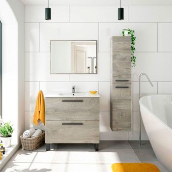 Pack Muebles Baño Blanco brillo (Mueble+espejo+lavabo cerámico+columna  auxiliar)