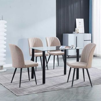 Silla De Comedor Rory Tapizada Patas Negras Beige 92x46x55 Cm