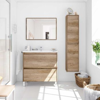 Mueble De Baño Suspendido Con Lavabo Cerámico, 2 Cajones Con Cierre  Amortiguado Y Organizador, 60 Cm - Roble Natural Perfil Cromo Brillo con  Ofertas en Carrefour