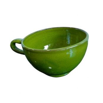 Taza Grande Biosa De Cerámica Hecha A Mano En España En Color Verde Oliva. Tassa De Terrissa.