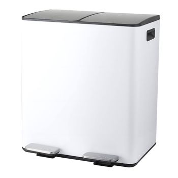 Spirella Cubo Basura 40l Reciclaje, Pedal Retráctil, Blanco Mate, 2x20l, Caída Amortiguada