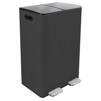 Cubo Basura 60l Reciclaje, Pedal Retráctil, Aliya, Gris Mate, 2x30l, Caída Amortiguada