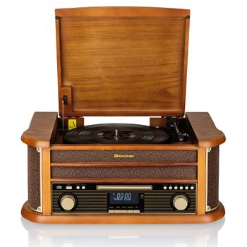 Tocadiscos De Vinilo Vintage, Acabado Madera, Radio Dab Dab+ Fm, Reproductor Cd, Cassette, Usb Madera  Roadstar Hif1993dbt