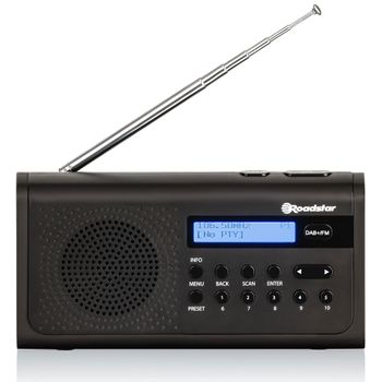 Radio Portátil Digital Dab/dab+/fm, Funciona A Red / Pilas, Toma De Auriculares, Pequeña Ligera Negro  Roadstar Tra-300d+bk