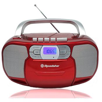 Radio Cd Portátil Cassette, Digital Pll Fm, Reproductor Cd-mp3, Usb, Aux-in, Toma Auriculares Rojo  Roadstar Rcr-4635umprd