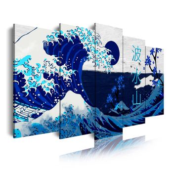 Cuadros Modernos | Lienzo Decorativo | Abstractos  La Gran Ola De Kanagawa Azul | 5 Piezas 150x80cm - Dekoarte