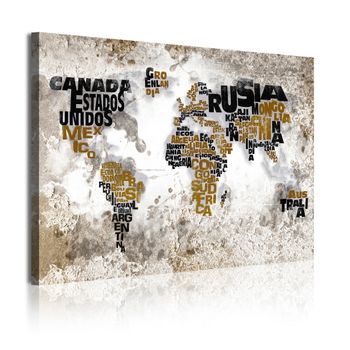 Cuadros Modernos | Lienzo Decorativo | Mapamundi Mapa Del Mundo Nombres Países | 1 Pieza 120x80cm - Dekoarte