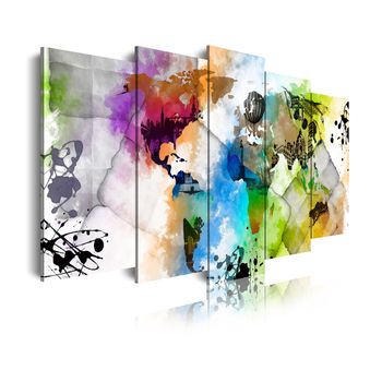 Cuadros Modernos | Lienzo Decorativo | Mapamundi Mapa Del Mundo  Acuarelas | 5 Piezas 150x80cm - Dekoarte