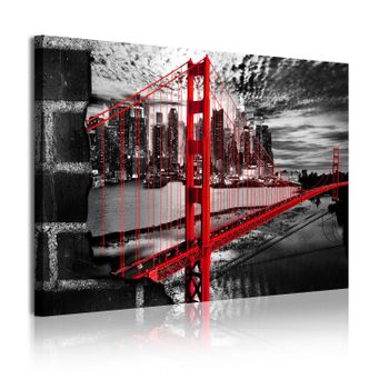 Cuadros Modernos | Lienzo Decorativo | Eeuu Golden Gate Blanco Negro Rojo | 1 Pieza 120 X 80 Cm - Dekoarte