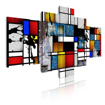Cuadros Modernos | Lienzo Decorativo | Abstractos  Mondrian Colores Rojo | 5 Piezas 180x85cm Xxl - Dekoarte