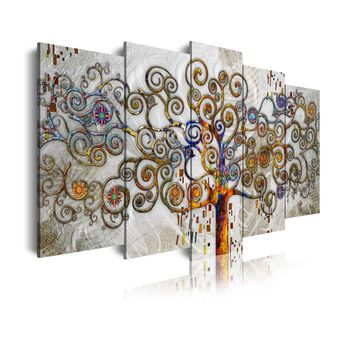 Cuadros Modernos  | Lienzo Decorativo | Abstractos Árbol De La Vida De Klimt | 5 Piezas 150x80cm - Dekoarte