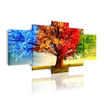 Cuadros Modernos | Lienzo Decorativo | Paisaje Árboles Cuatro Estaciones | 5 Piezas 200x100cm Xxl - Dekoarte