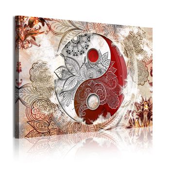 Cuadros Modernos | Lienzo Decorativo | Ying Yang Abstractos Zen Colores Beig Rojo | 1 Pieza 120x80cm - Dekoarte