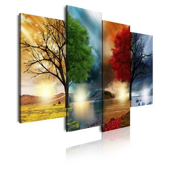 Cuadros Modernos | Lienzo Decorativo | Paisaje Cuatro Estaciones  Árboles Rojo | 4 Piezas 120x85cm - Dekoarte