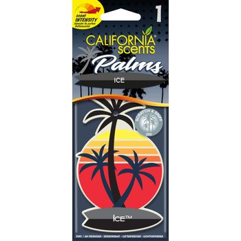 California Car Scents - Ambientador De Coche Con Fragancia, Olor Y Esencias A Ice, Aroma A Hielo, Fresco (ambientador De Papel Con Forma De Palmera 1ud).