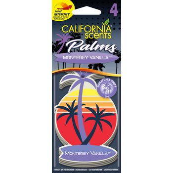 California Car Scents - Ambientador De Coche Con Fragancia, Olor Y Esencias A Monterey Vanilla, Aroma A Vainilla (ambientador De Papel Con Forma De Palmera 4uds).