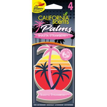 California Car Scents - Ambientador De Coche Con Fragancia, Olor Y Esencias A Shasta Strawberry, Aroma A Fresa (ambientador De Papel Con Forma De Palmera 4uds).