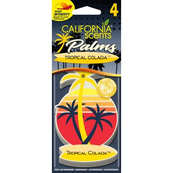 California Car Scents - Ambientador De Coche Con Fragancia, Olor Y Esencias A Tropical Colada, Aroma A Piña (ambientador De Papel Con Forma De Palmera 4uds).