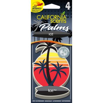 California Car Scents - Ambientador De Coche Con Fragancia, Olor Y Esencias A Ice, Aroma A Hielo, Fresco (ambientador De Papel Con Forma De Palmera 4uds).