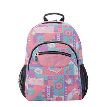 Mochila Escolar con Ruedas Blaco y Arcoiris Rosa Renglones Totto