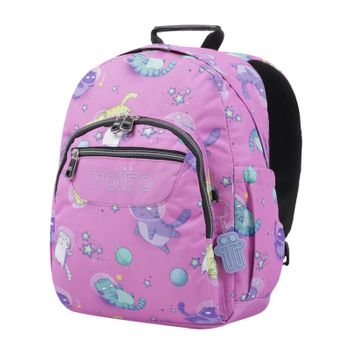 Mochila Escolar Gatos Astronautas 44cm Acuarela Totto 9i9 Rosa