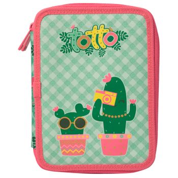 Estuche Escolar Dos Compartimentos  Lovely Cactus Verde Totto 9vm