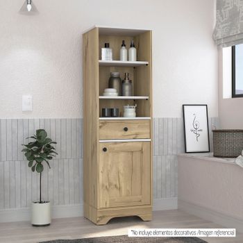 Mueble  Columna De Baño   1p 1 Cajon Malaga Aglomerado Tuhome, 142 Cm A X 44 Cm An X 36 Cm P. Duna / Blanco