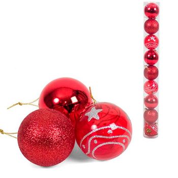 Set 9 Bolas De Navidad Motley Acabado Brillo Y Purpurina Rojo Ø6 Cm