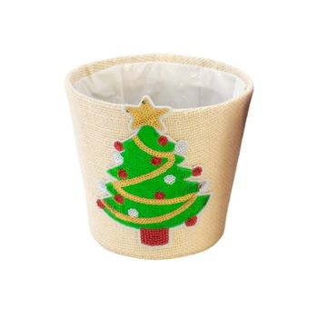 Macetero Navideño Con Árbol De Navidad Blanco Ø14x15 Cm