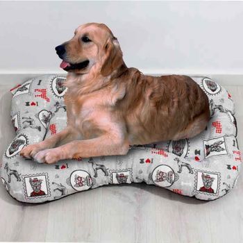 Cama Para Mascotas Camacan Forma Hueso Acolchada Estampado Retratos De Perro 100x70 Cm