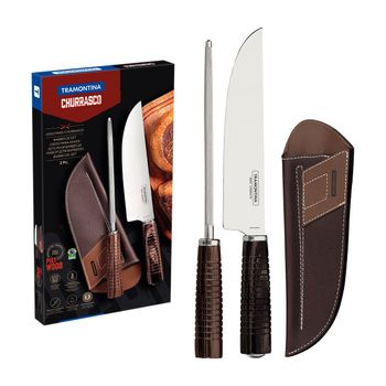 Juego Para Barbacoa 2pzas Tramontina - Polywood Castaño 1 - Cuchillo Para Carne 20cm 1 - Afilador 20cm